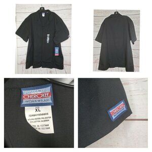 Cherokee Men’s Black Zip-Up Shirt XL – Embroidered Design, 3 Pocket Utility Styl